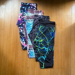 Material Girl Black Leggings Pack with Neon Blue, Green & Pink Accents